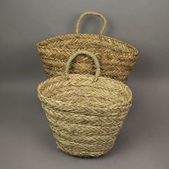 Set of 2 Woven Seagrass Basket Indoor Planters With Handle Plant Wicker Pots - Picture 5 of 5